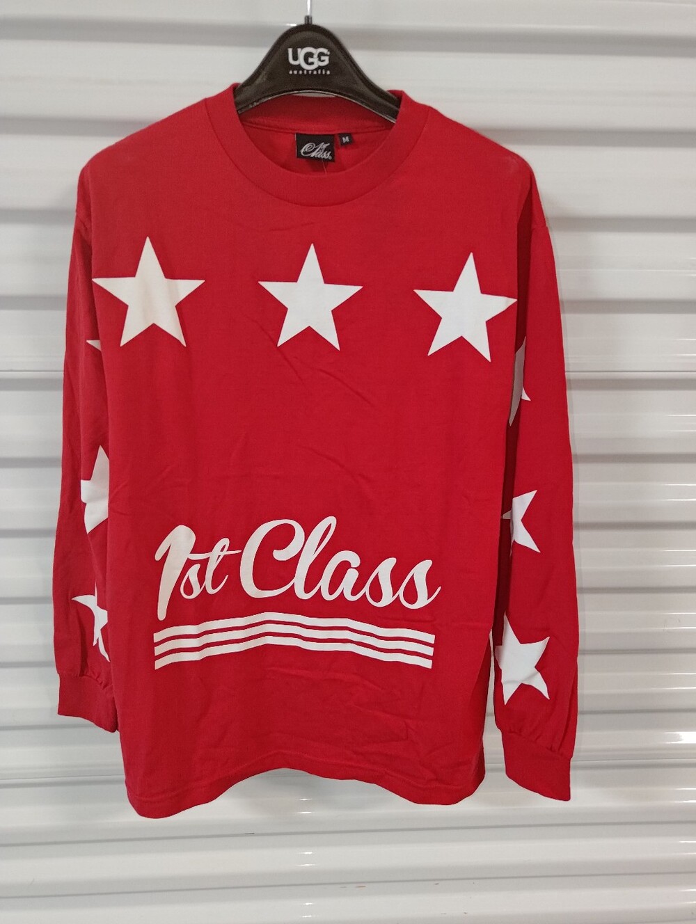 Vtg 1st Class Stars & Stripes Red-White Crewneck Long Sleeve T-Shirt M